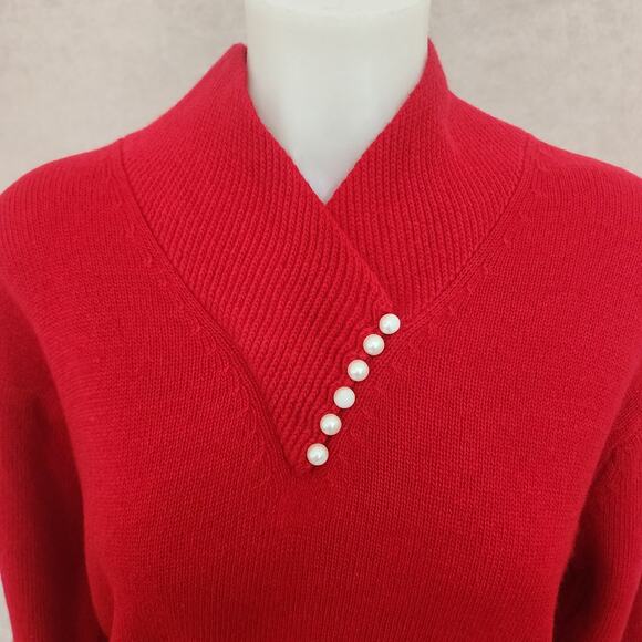 Vintage Yarn Works Red Lambswool Angora Rabbit hair Size M? Valentines Christmas - Picture 6 of 9